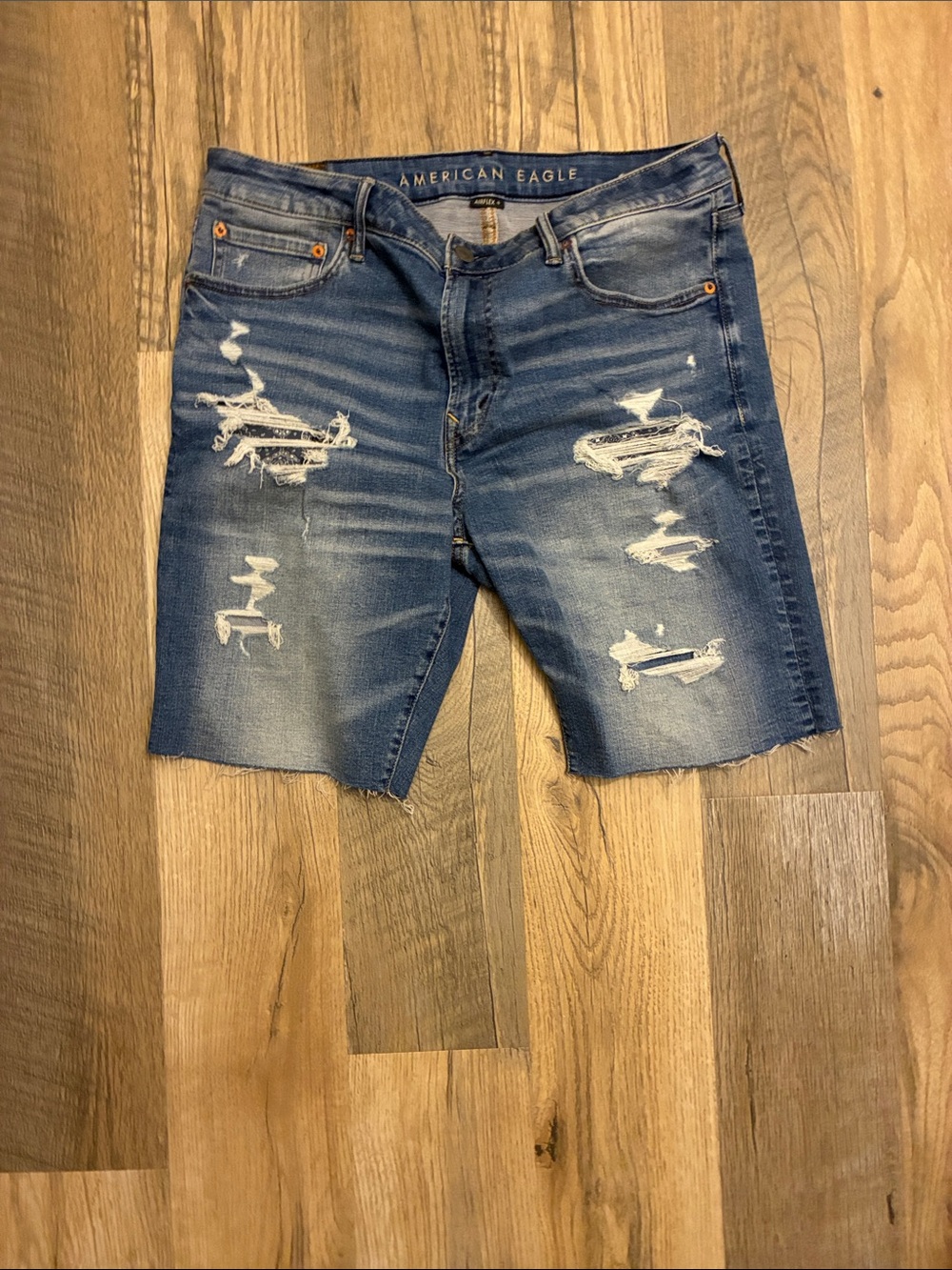 American Eagle Outfitters Men's Distressed Dark Blue Denim Shorts